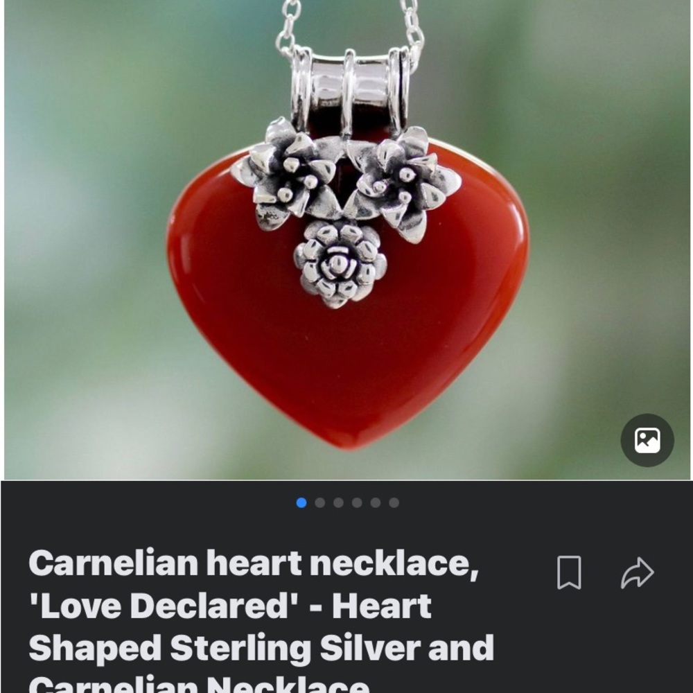 Beautiful large size Carnelian heart with floral design , comes with earrings